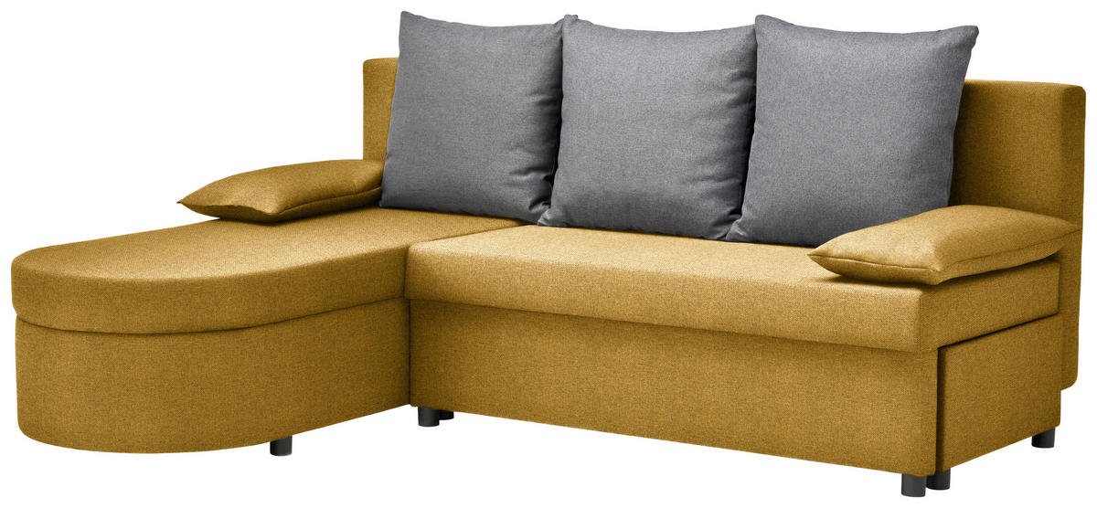 ECKSOFA in Webstoff Dunkelgrau, Senfgelb  159/196 cm  - Dunkelgrau/Anthrazit, Trend, Textil (159/196cm) - Ti'me