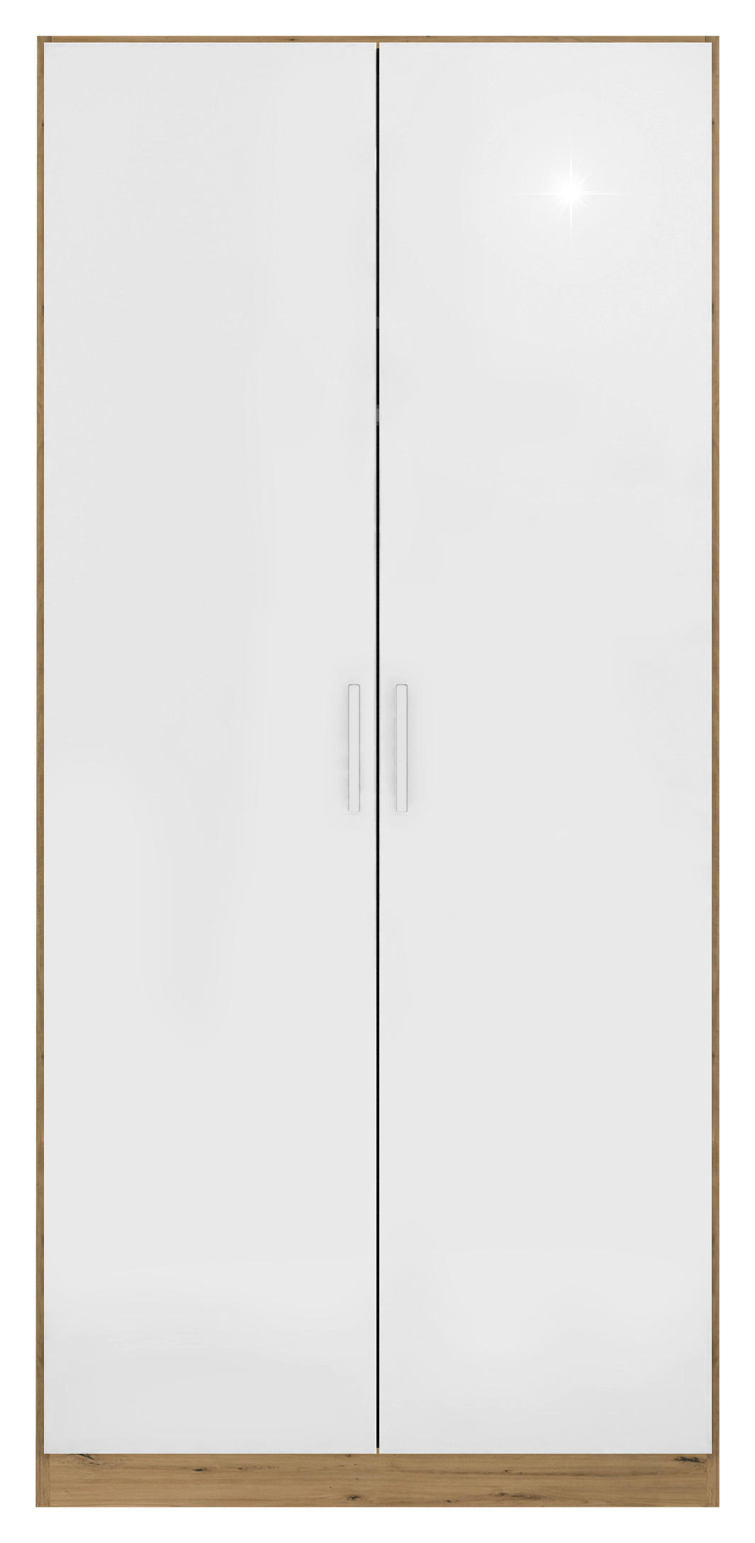 DREHTÜRENSCHRANK 91/197/54 cm 2-türig Eiche Artisan, Weiß Hochglanz  - Chromfarben/Weiß Hochglanz, MODERN, Holzwerkstoff/Kunststoff (91/197/54cm) - Rauch Möbel