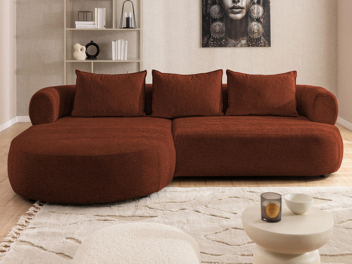 ECKSOFA FERRO Rostfarben Chenille  - Rostfarben/Schwarz, Design, Kunststoff/Textil (156/256cm) - Livetastic
