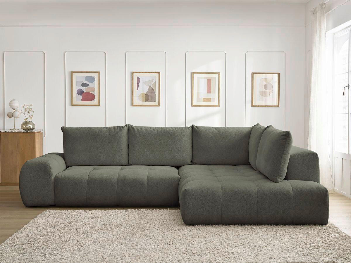 ECKSCHLAFSOFA EVEREST  mit Rücken echt, Armteil links, Armteil rechts Flachgewebe Grün  - Schwarz/Grün, MODERN, Kunststoff/Textil (320/212cm)