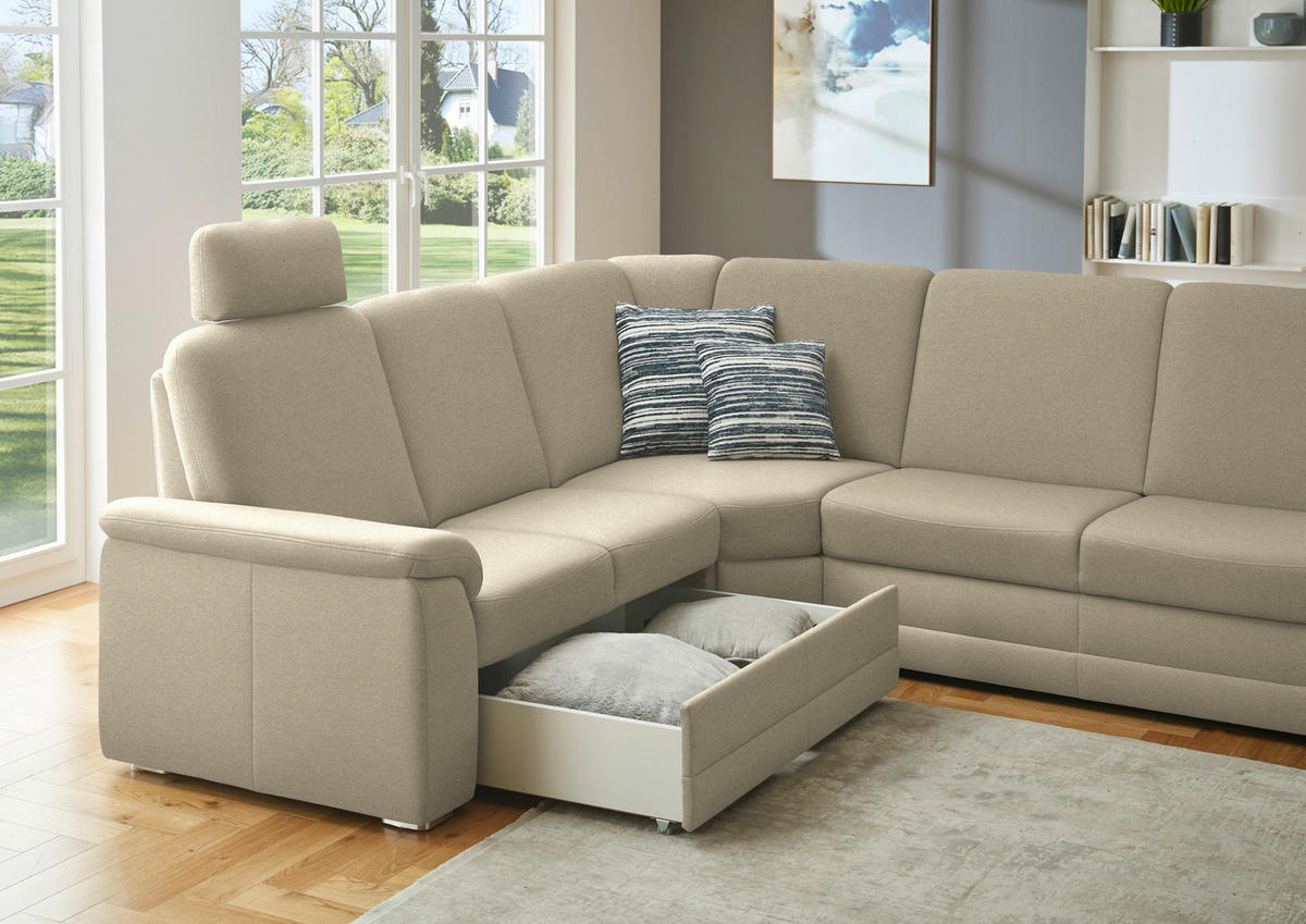WOHNLANDSCHAFT  in Chenille Sandfarben  - Sandfarben/Alufarben, KONVENTIONELL, Holz/Textil (235/329/160cm) - Beldomo Comfort