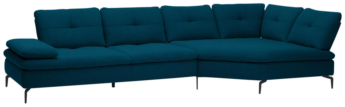 ECKSOFA in Flachgewebe Dunkelblau  344/159 cm  - Schwarz/Dunkelblau, Design, Textil/Metall (344/159cm) - Chilliano