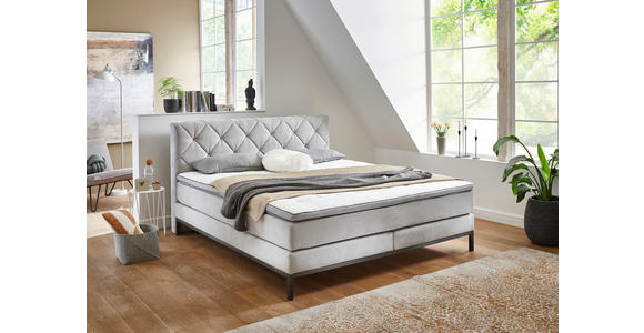 BOXSPRINGBETT 140/200 cm  in Silberfarben  - Silberfarben/Schwarz, KONVENTIONELL, Textil/Metall (140/200cm) - Carryhome