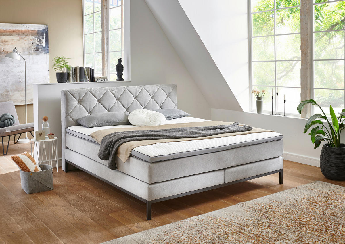 BOXSPRINGBETT 180/200 cm  in Silberfarben  - Silberfarben/Schwarz, KONVENTIONELL, Textil/Metall (180/200cm) - Carryhome