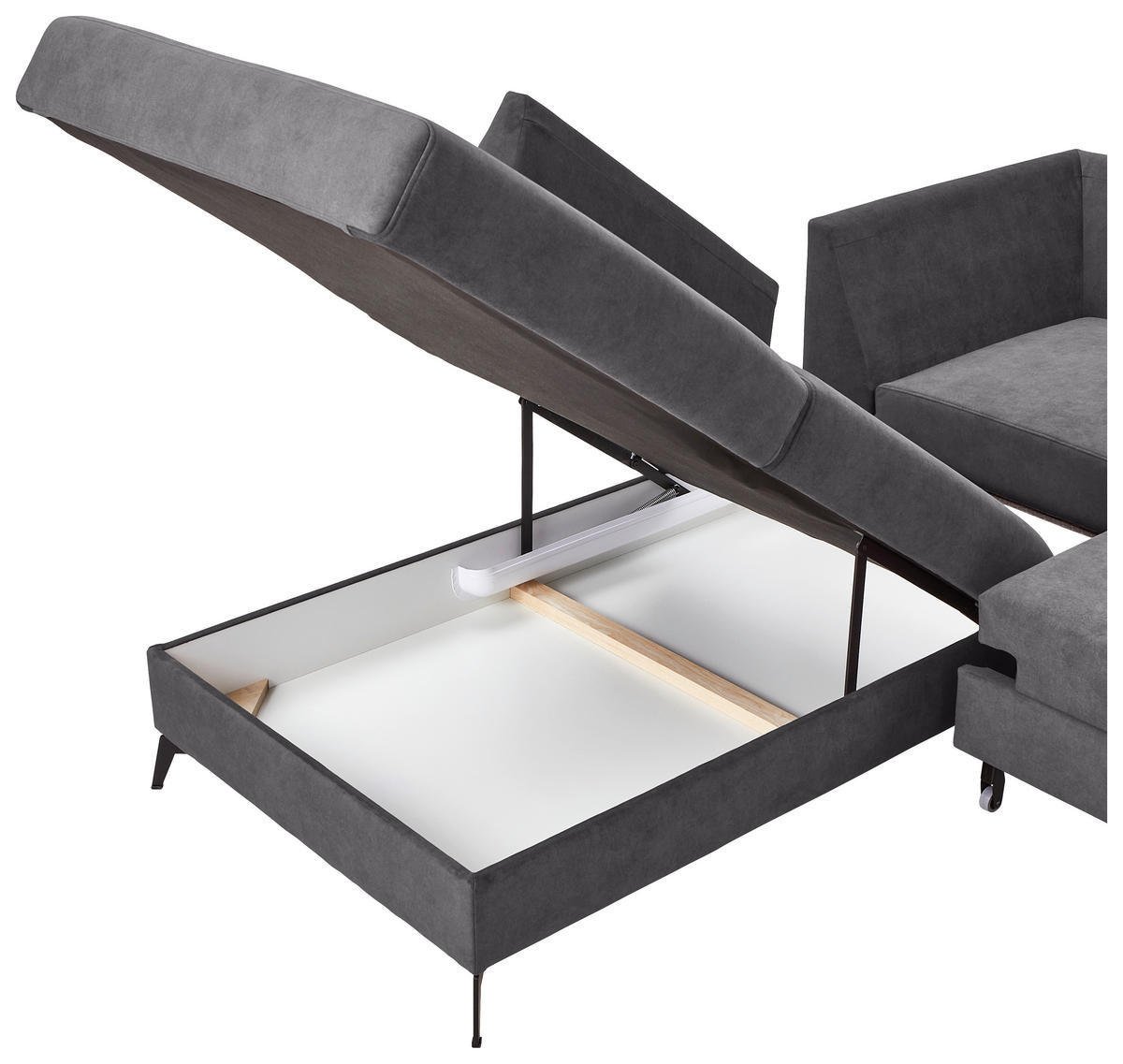 ECKSOFA Dunkelgrau Chenille  - Dunkelgrau/Schwarz, KONVENTIONELL, Textil/Metall (257/275cm) - Carryhome