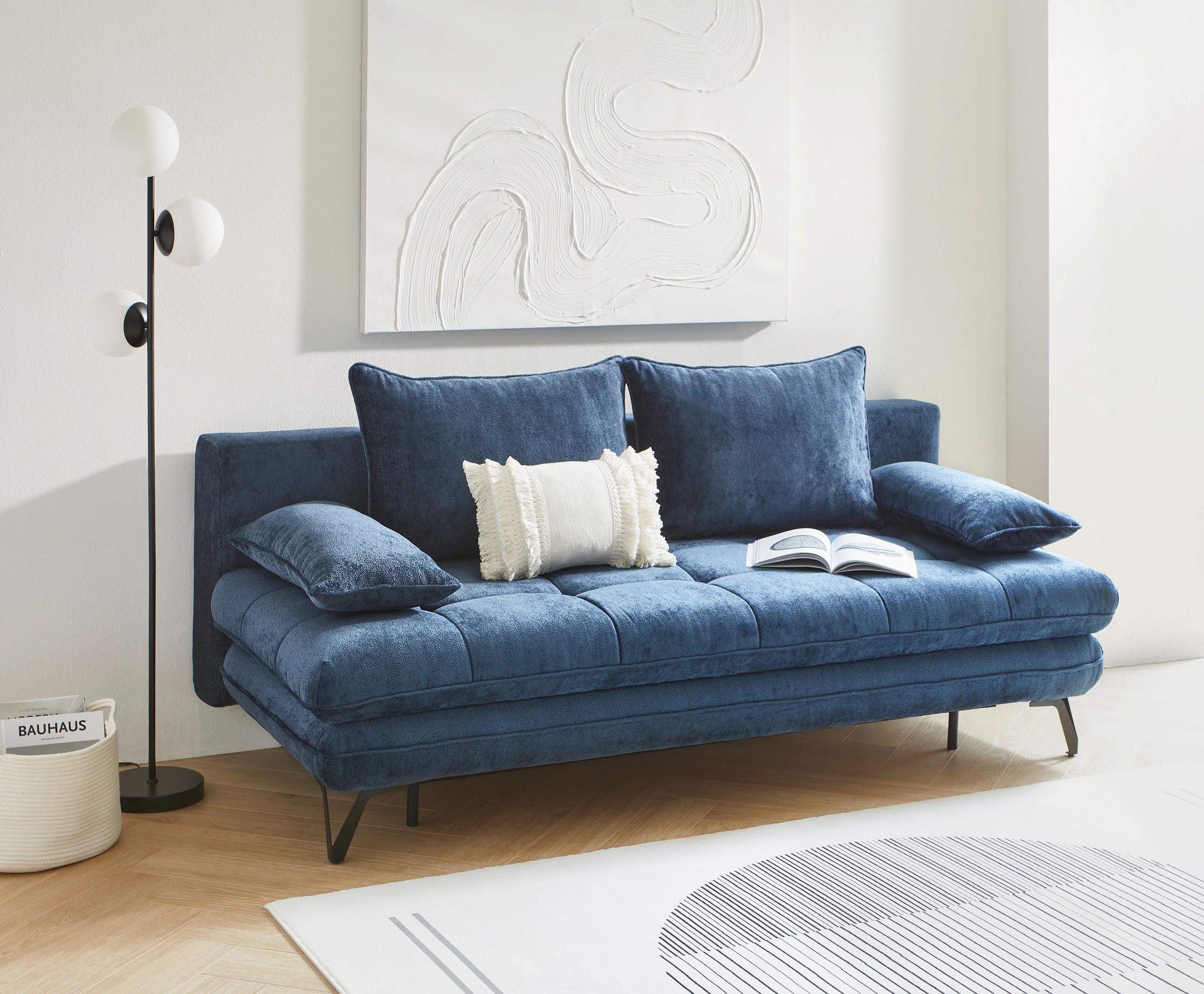 SCHLAFSOFA Samt Dunkelblau  - Schwarz/Dunkelblau, Design, Textil/Metall (205/79-96/95cm) - Novel