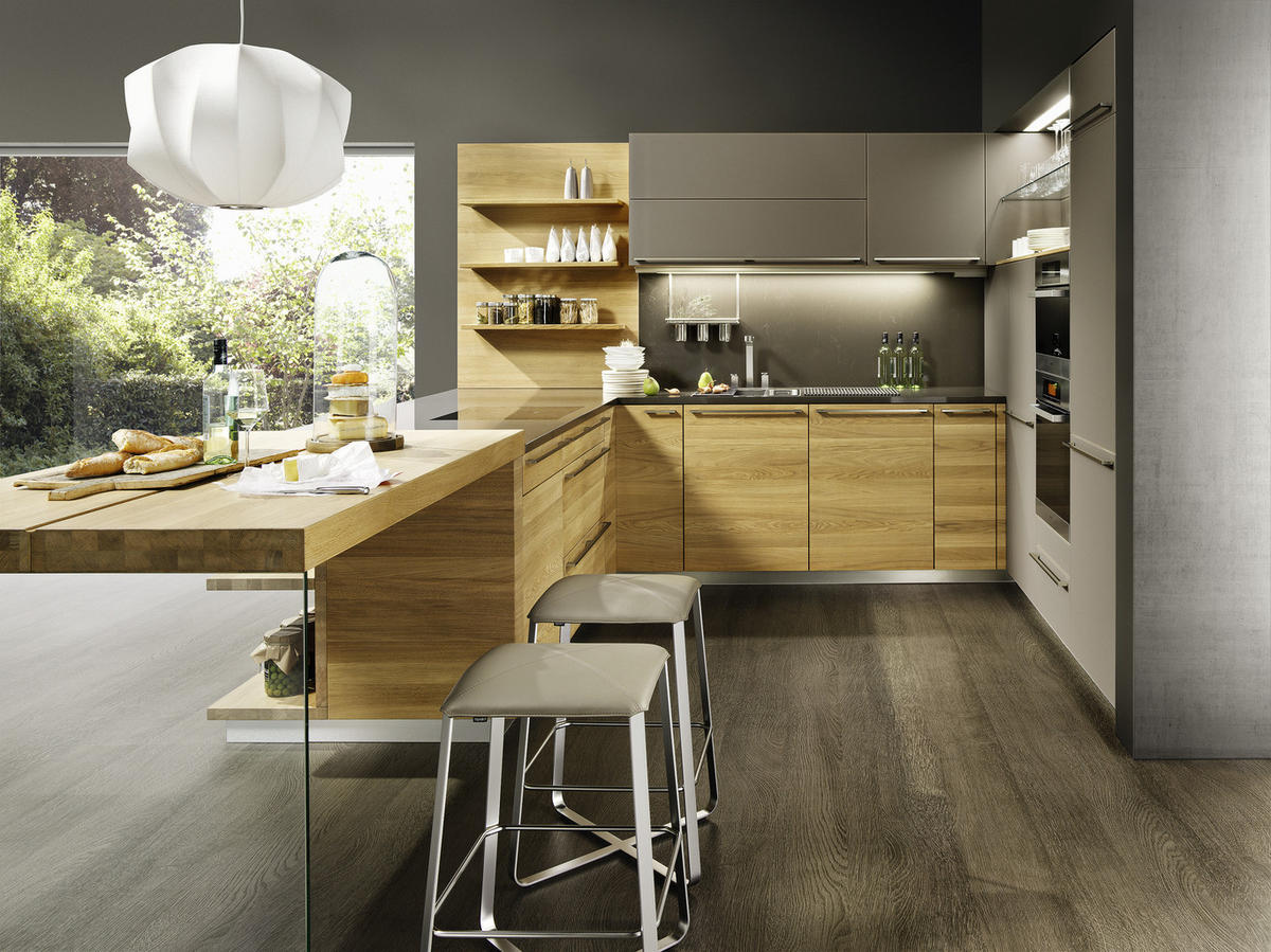 EINBAUKÜCHE LINEE  - Taupe/Eichefarben, Design, Holz - Team 7