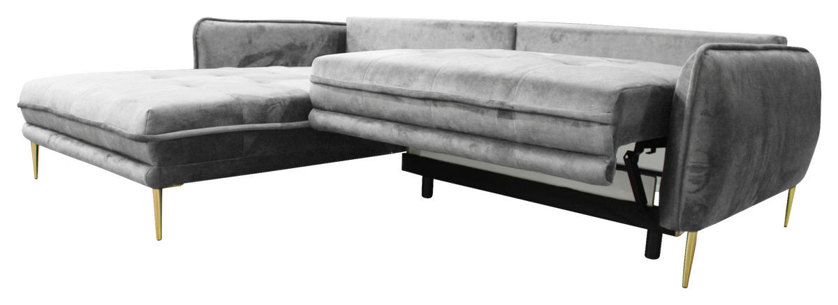 ECKSOFA Grau Velours  - Goldfarben/Grau, Design, Textil/Metall (196/264cm) - MID.YOU
