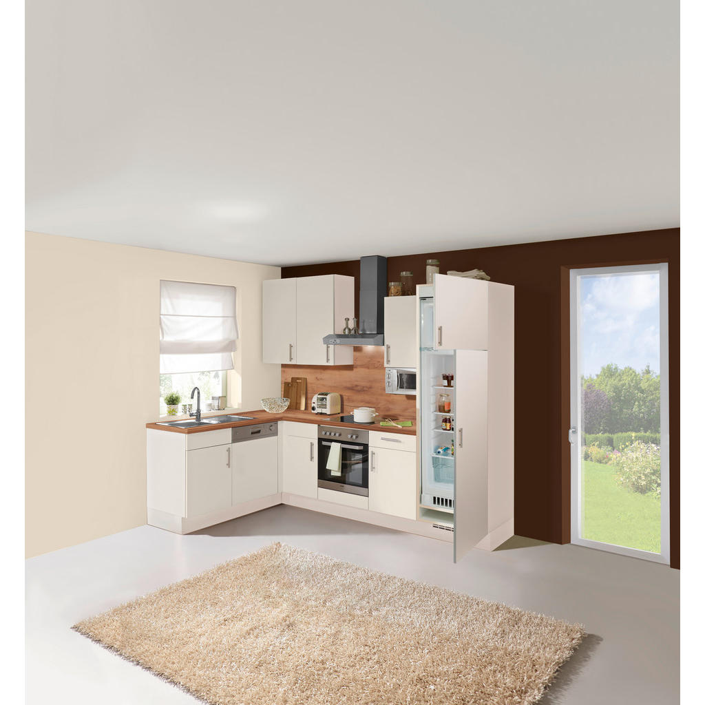 Eckküche Santiago mit Geräten 175x275 cm Weiß/Akazie Dekor