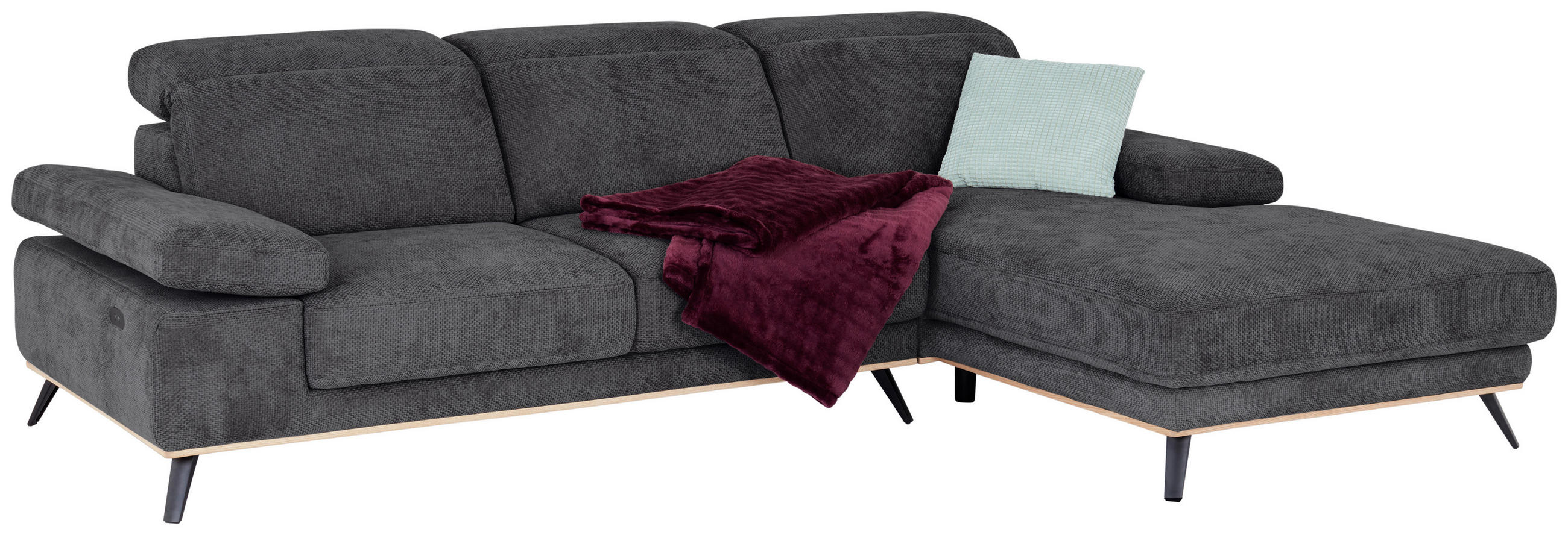ECKSOFA ROYCE Graphitfarben Struktur  - Schwarz/Graphitfarben, MODERN, Textil/Metall (283/194cm) - MID.YOU