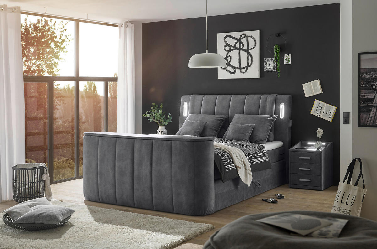 BOXSPRINGBETT 180/200 cm  in Anthrazit  - Anthrazit, MODERN, Holzwerkstoff/Kunststoff (180/200cm) - MID.YOU