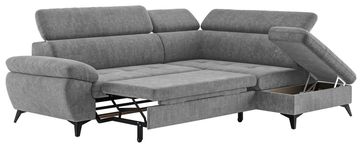 ECKSOFA in Grau  - Schwarz/Grau, Textil/Metall (265/207cm) - MID.YOU