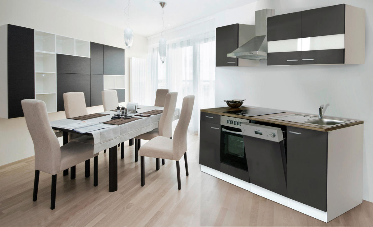 KÜCHENBLOCK 220 cm   in Grau  - Weiss/Edelstahlfarben, Basics, Holzwerkstoff/Metall (220cm) - Respekta