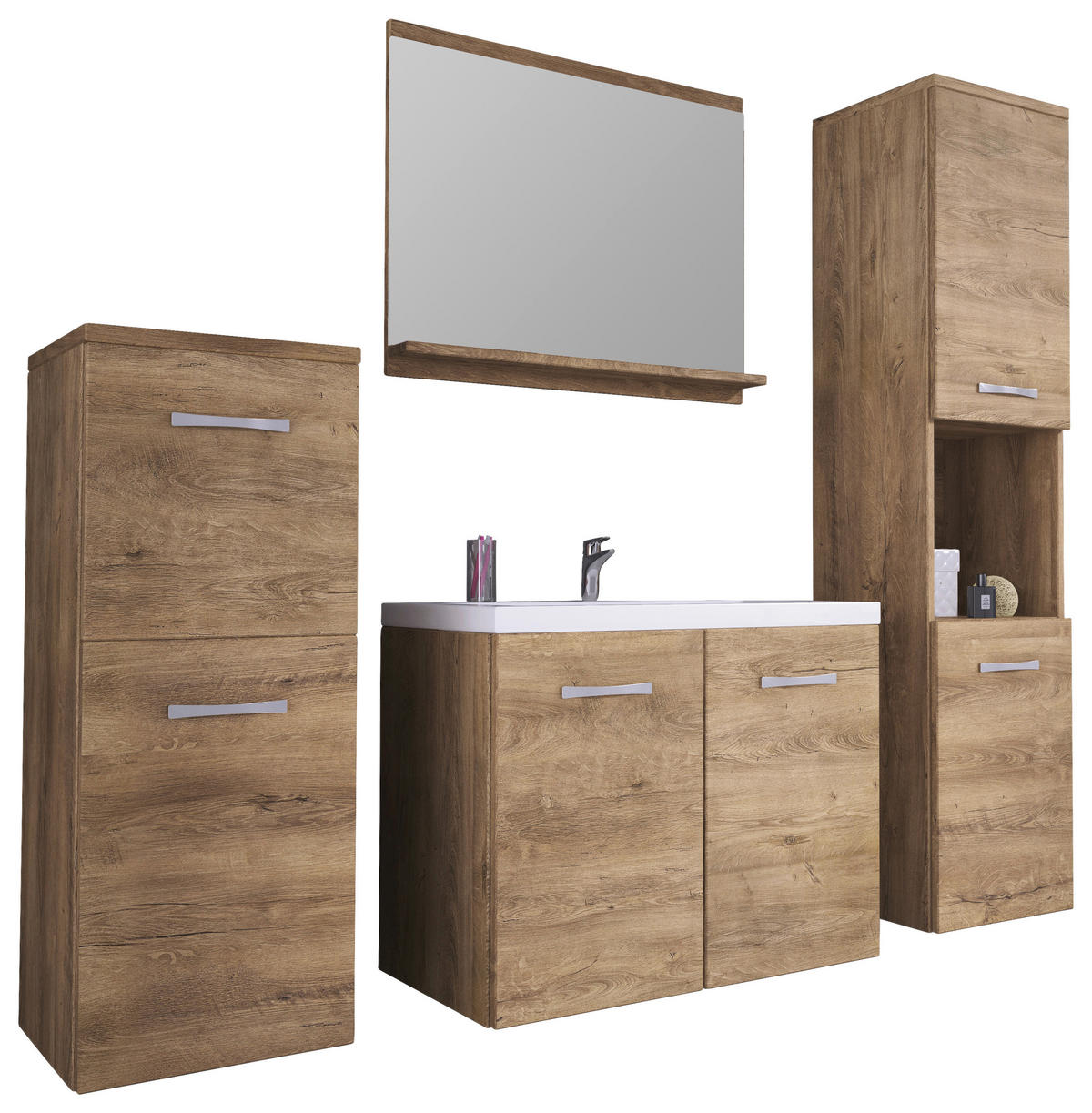 BADEZIMMER 5-teilig  in 120 cm  - Eichefarben/Weiß, LIFESTYLE, Keramik/Holzwerkstoff (120cm) - P & B