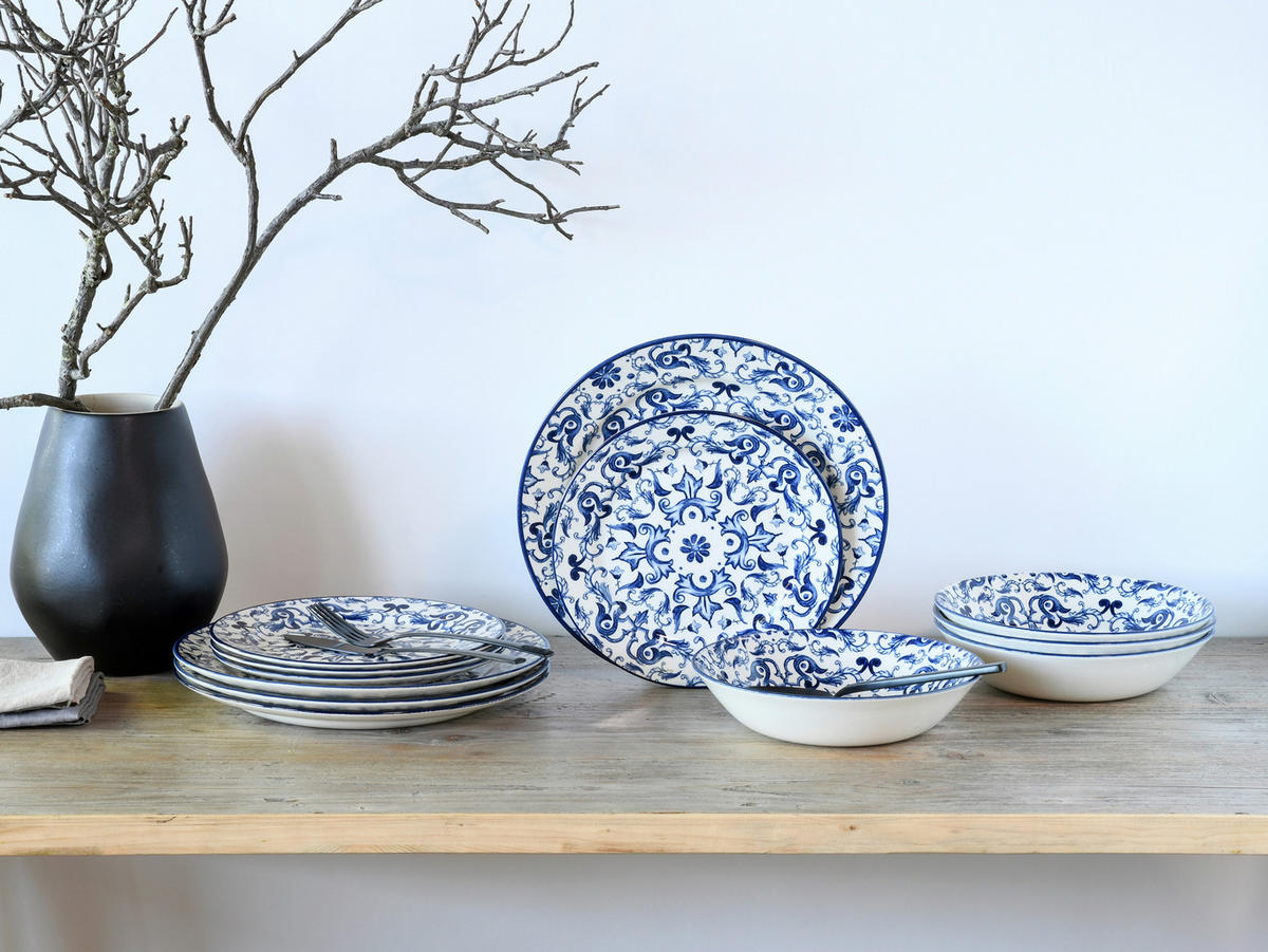 TAFELSERVICE Fresco 12-teilig  - Blau/Weiß, Basics, Keramik (30/30/25cm) - Creatable