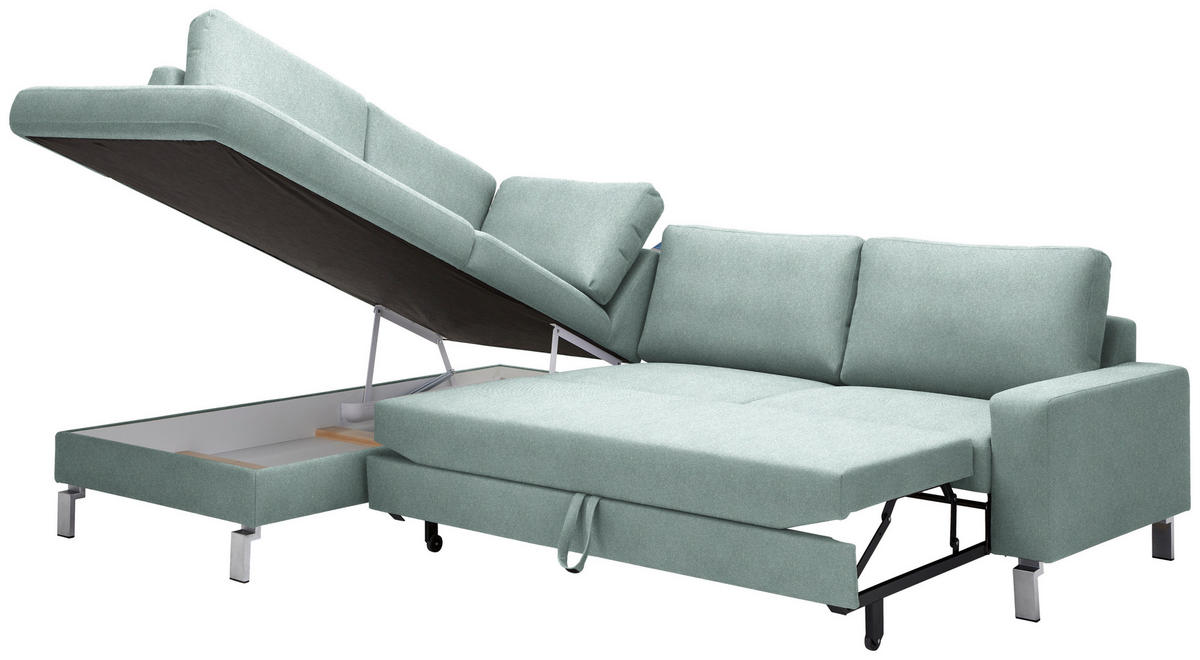 ECKSOFA in Flachgewebe Blaugrau  - Chromfarben/Blaugrau, Design, Textil/Metall (200/276cm) - Hom`in