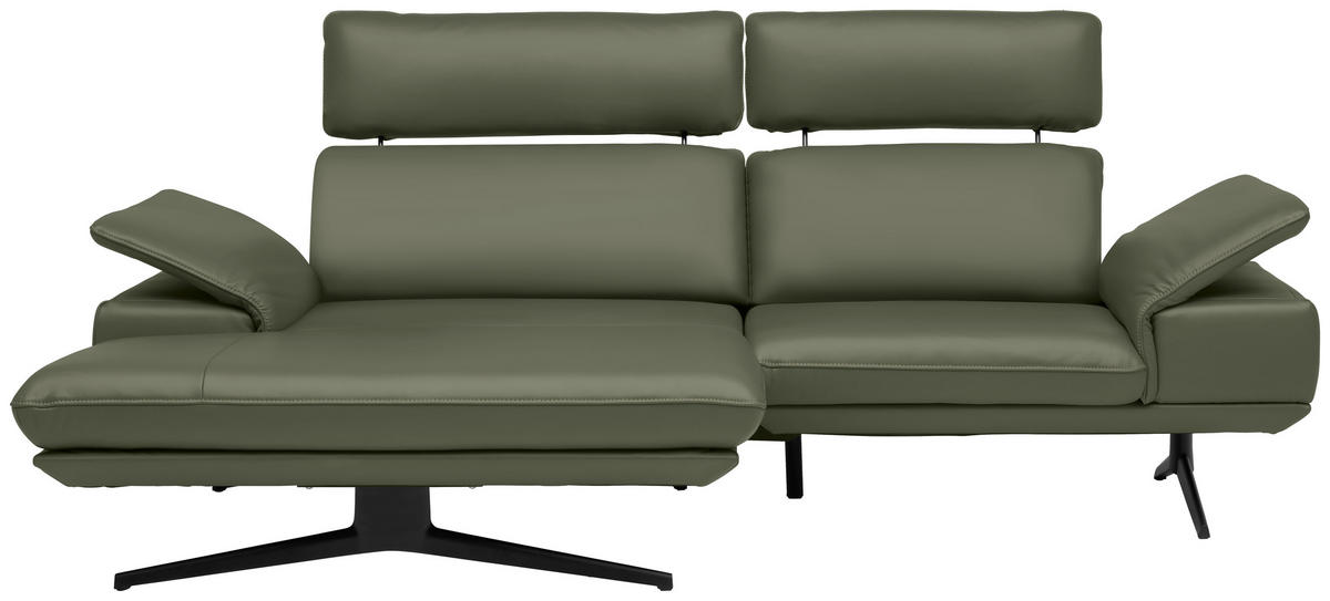 ECKSOFA in Echtleder Grün  150/242 cm  - Beige/Schwarz, Design, Leder/Metall (150/242cm) - Koinor