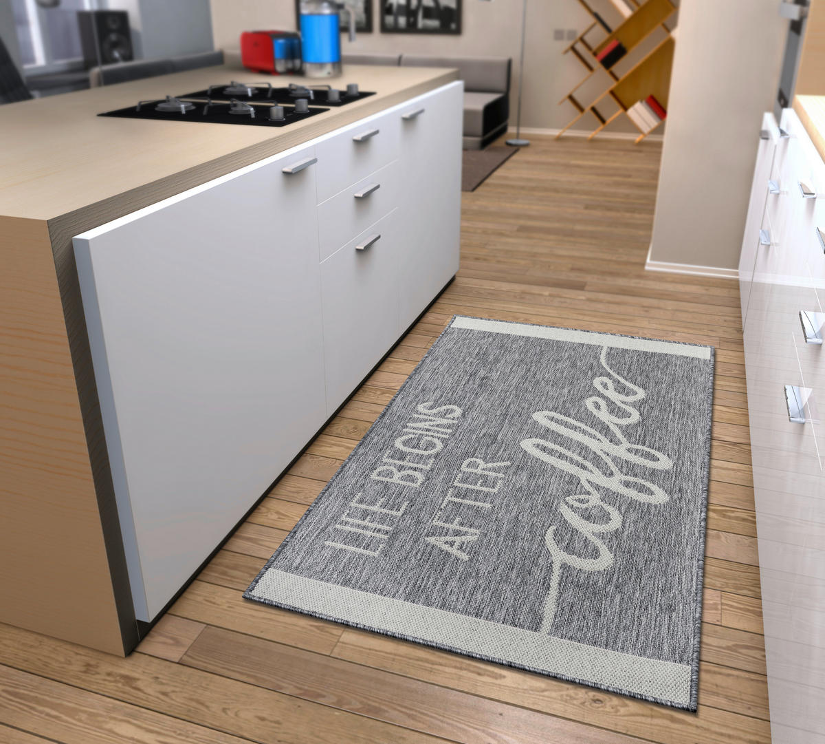 KÜCHENLÄUFER 92/150 cm Cucina Grau, Creme  - Creme/Grau, Design, Kunststoff (92/150cm) - Hanse Home