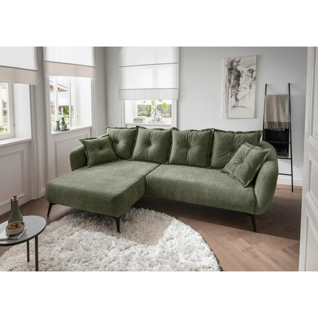 Thumbnail - Livetastic Ecksofa, Olivgrün, Textil, 4-Sitzer, Füllung: Schaumstoff, L-Form, Ottomane links, 277x162 cm, Made in EU, Rü...