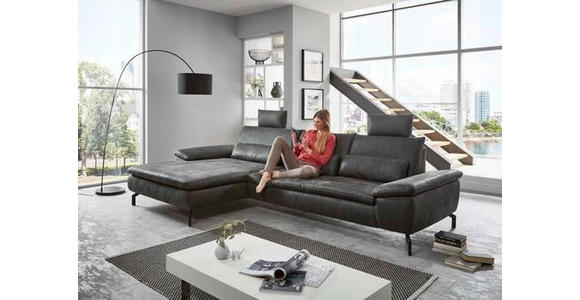 ECKSOFA in Mikrofaser Anthrazit - Anthrazit/Schwarz, Design, Textil/Metall (181/341cm) - Dieter Knoll