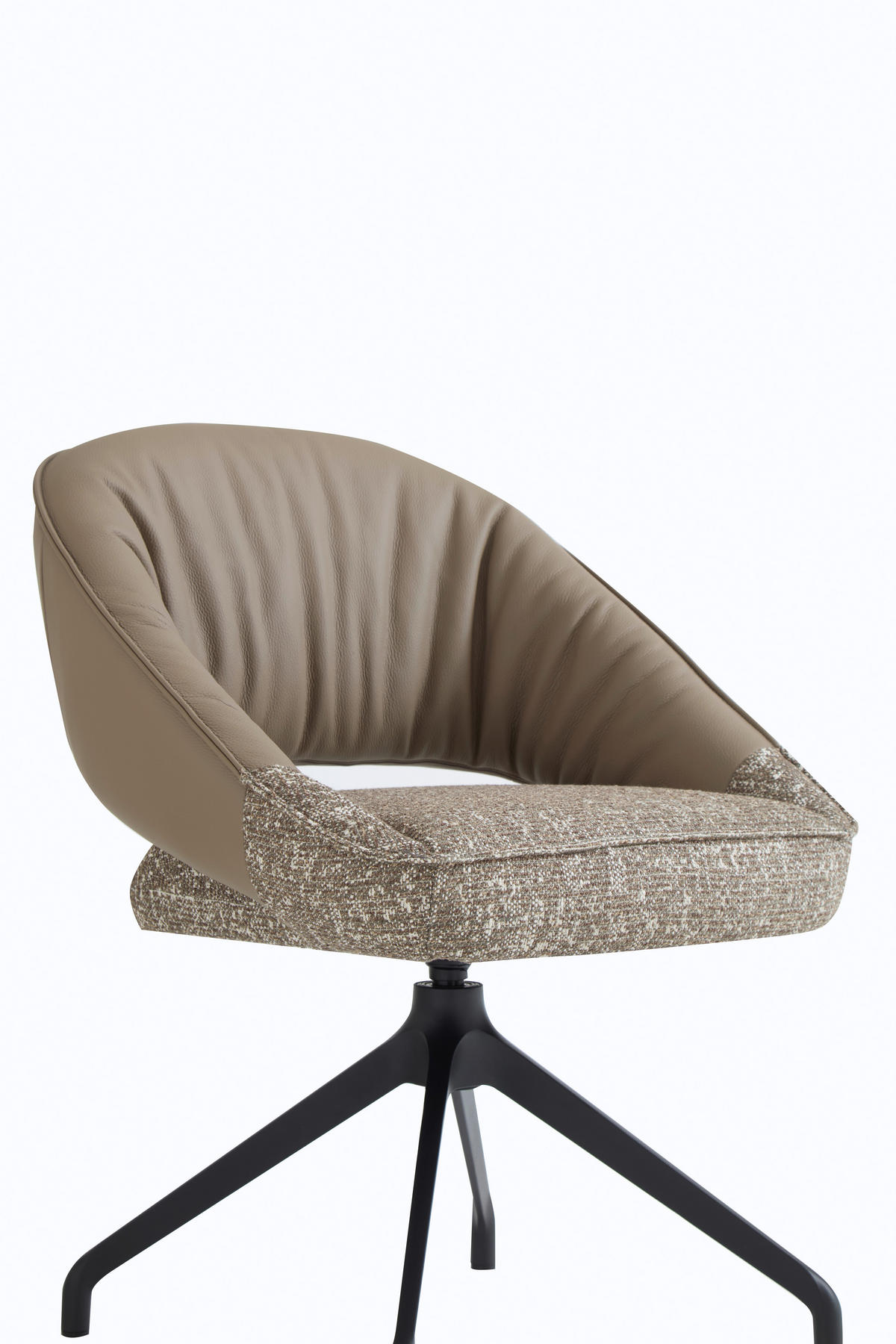 ARMLEHNSTUHL  Sitzfläche 360° drehbar, automatische Rückholfunktion Webstoff Echtleder  - Beige/Schwarz, Design, Leder/Textil (61/81/66cm) - Dieter Knoll