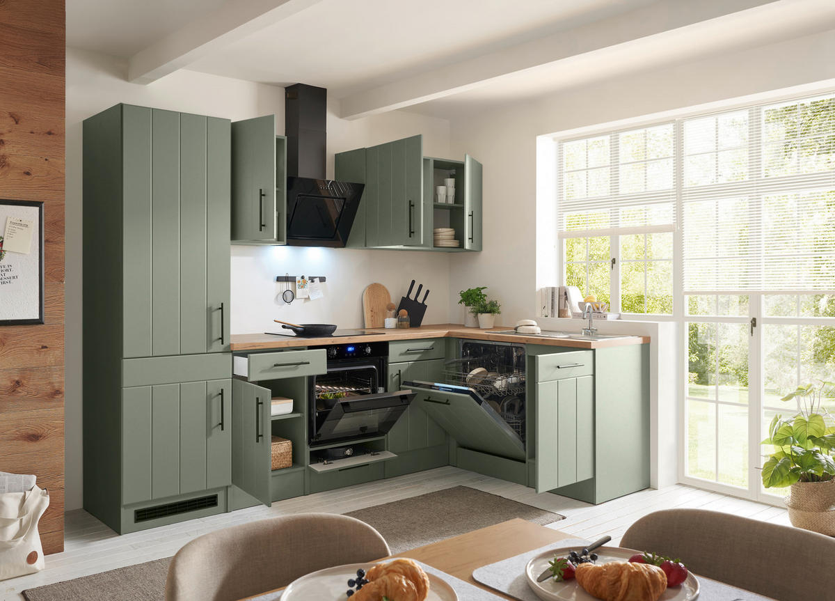ECKKÜCHE 280/172 cm  in Wildeiche, Schilfgrün  - Schilfgrün/Wildeiche, Trend, Holzwerkstoff/Metall (280/172cm) - Respekta