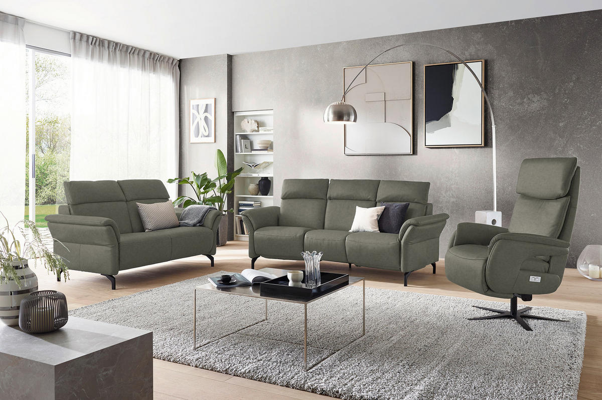 TRAPEZSOFA in Echtleder Grau  - Schwarz/Grau, KONVENTIONELL, Leder/Metall (221/103/95cm) - Dieter Knoll