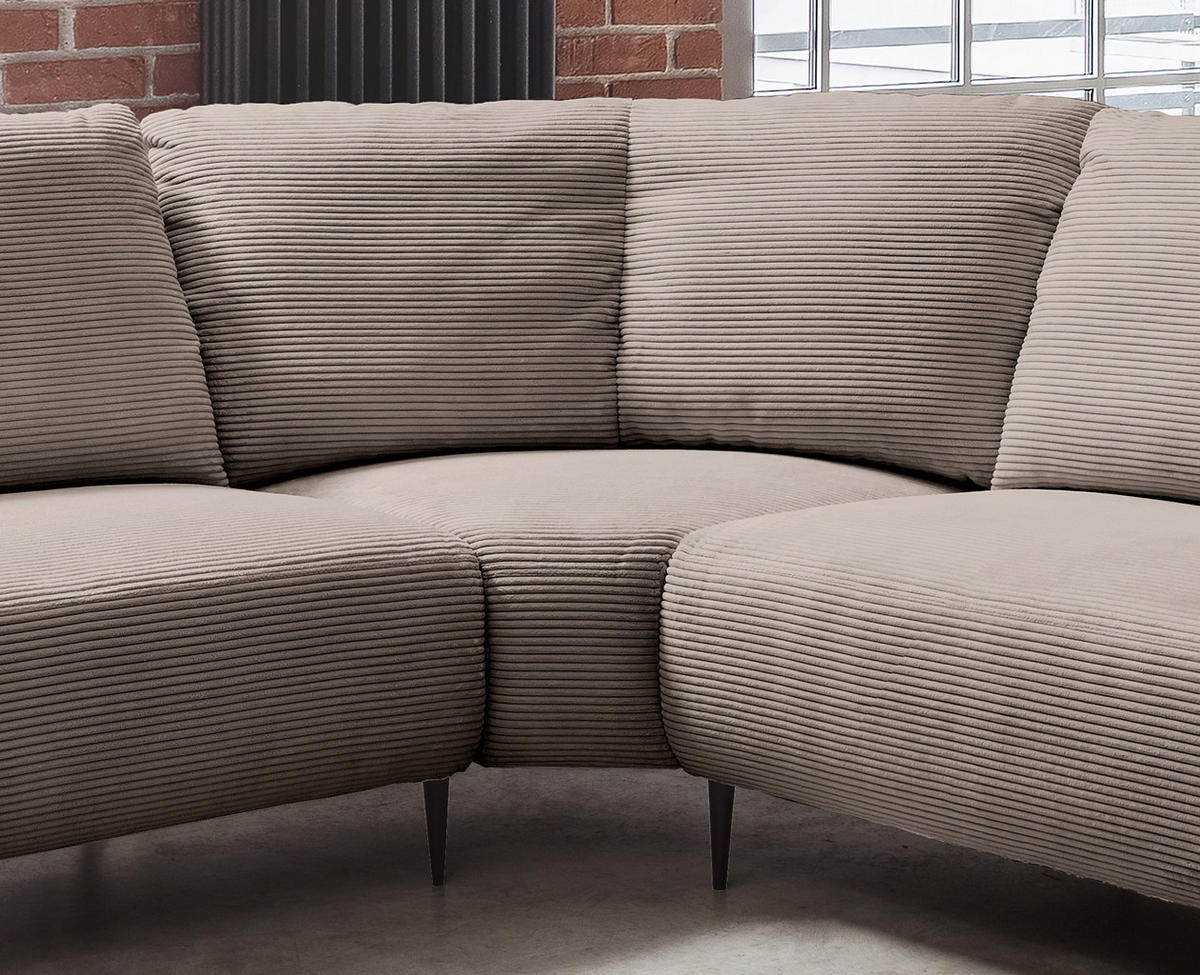 ECKSOFA in Cord Graubraun  - Graubraun/Schwarz, Design, Textil/Metall (256/256cm) - Livetastic
