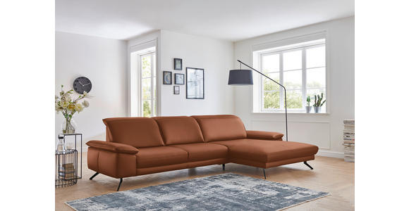 ECKSOFA Rivello in Echtleder Cognac  328/193 cm  - Cognac/Schwarz, Design, Leder/Metall (328/193cm) - Dieter Knoll