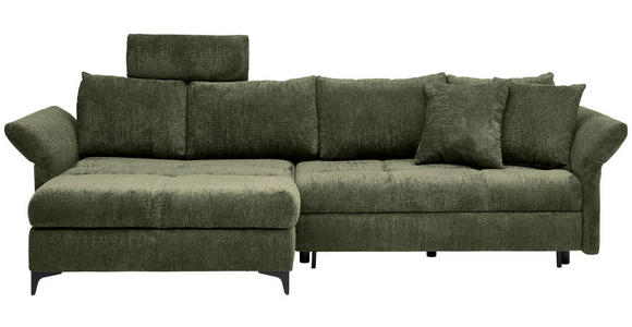 ECKSOFA  in Chenille Olivgrün  - Schwarz/Olivgrün, KONVENTIONELL, Textil/Metall (291/153cm) - Hom`in