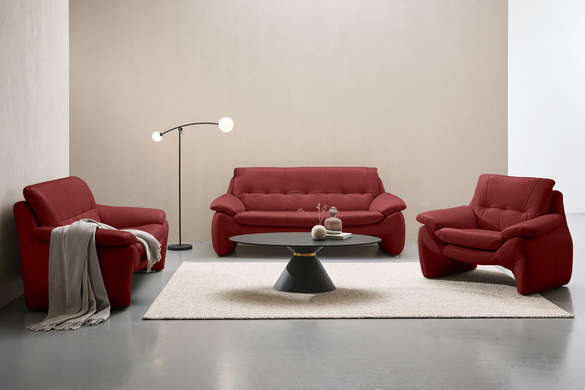 2-SITZER-SOFA Rot Echtleder  - Silberfarben/Rot, KONVENTIONELL, Leder/Metall (154/86/91cm) - Celina Home