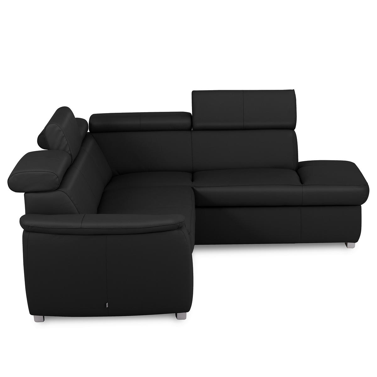 ECKSOFA  in Lederlook Echtleder Schwarz  - Silberfarben/Schwarz, Leder/Holz (262/211cm) - Celina Home