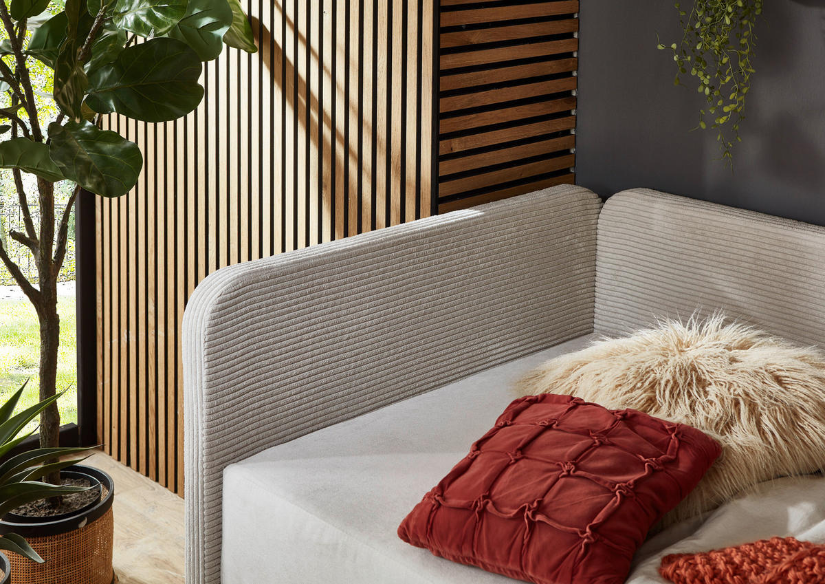 LIEGE Cord Beige  - Eichefarben/Beige, Design, Holz/Textil (90/200cm) - home24