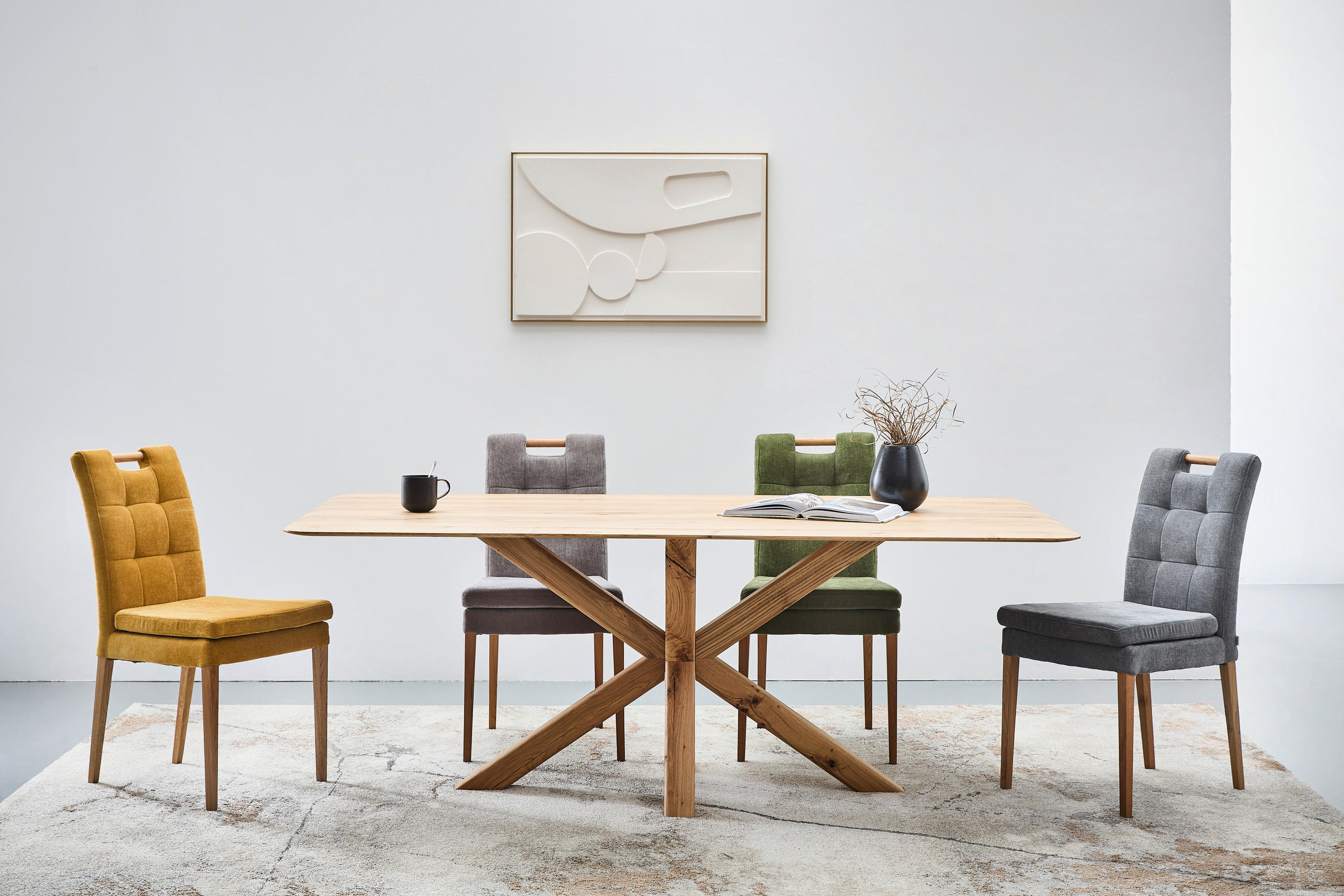 Thumbnail - Celina Home Stuhl, Creme, Eiche, Holz, Textil, Eiche, massiv, eckig, 47x91.5x59 cm, Fsc, Stoffauswahl, Esszimmer, Stühle...