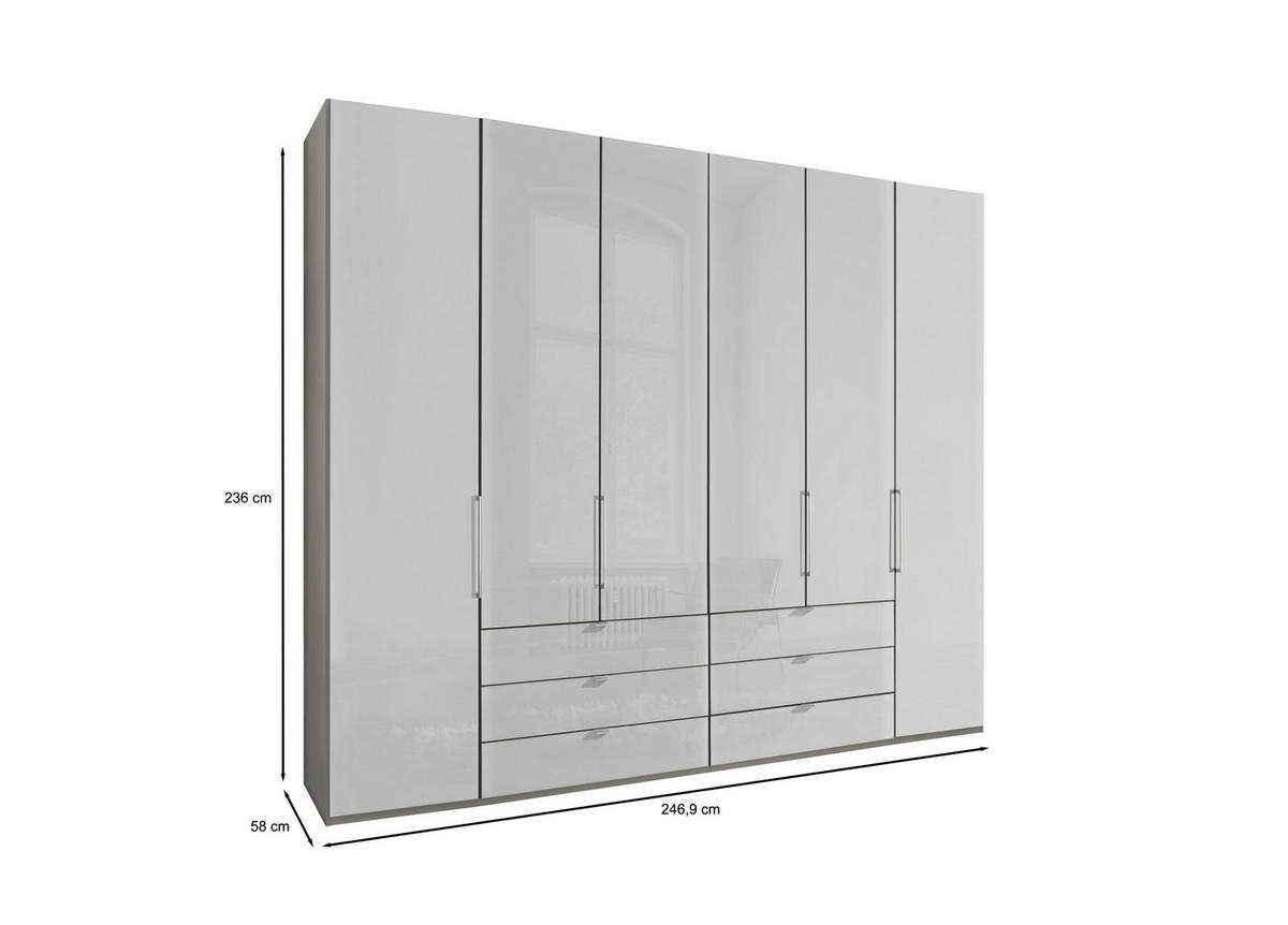 DREHTÜRENSCHRANK in Grau, Weiss  - Chromfarben/Weiss, Konventionell, Glas/Holzwerkstoff (250/236/58cm) - Dieter Knoll