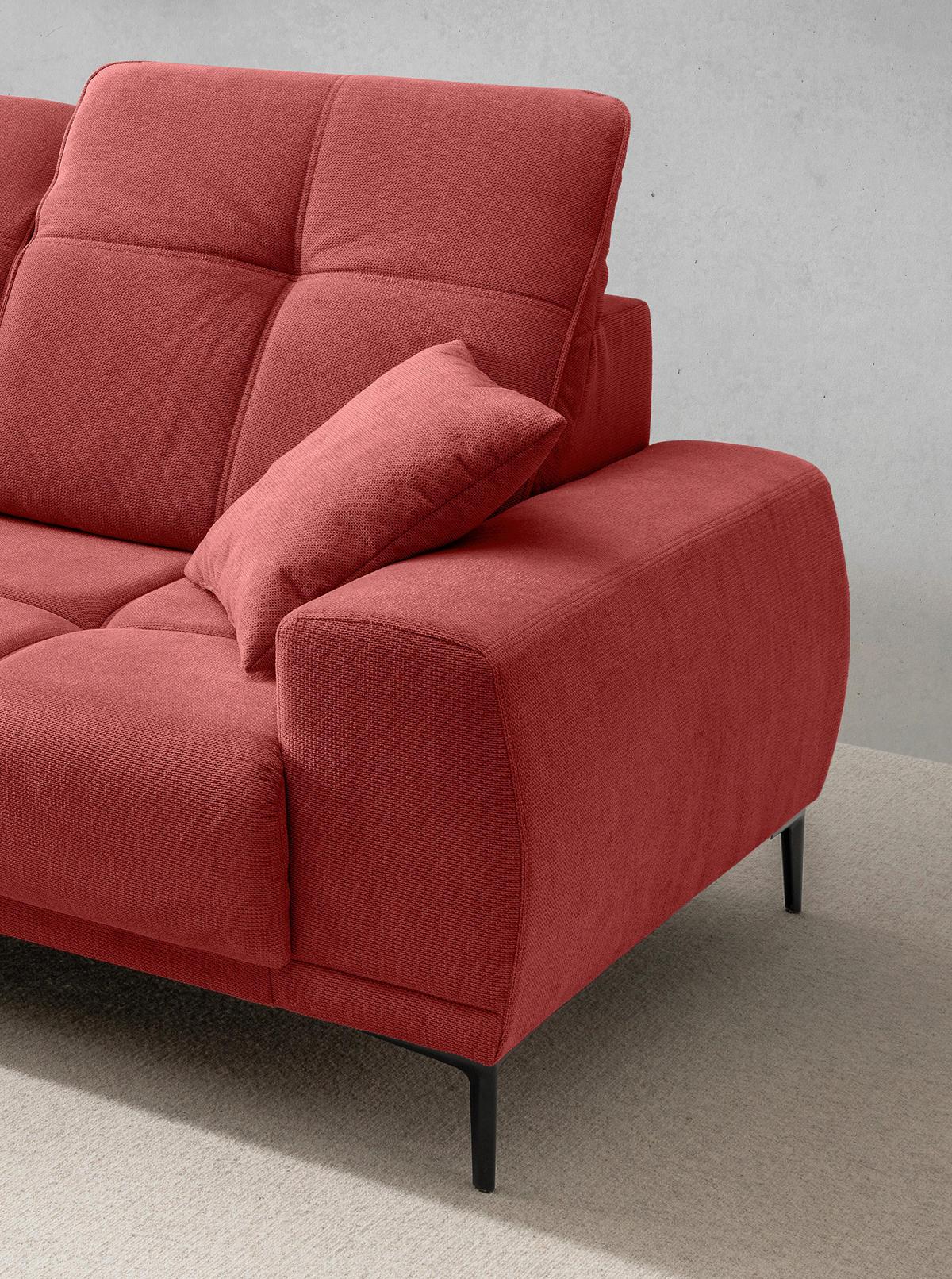 ECKSOFA NESTO Rot Chenille Zierkissen, Kopfteilverstellung, Sitztiefenverstellung  - Rot/Schwarz, Basics, Textil/Metall (187/292cm) - Livetastic