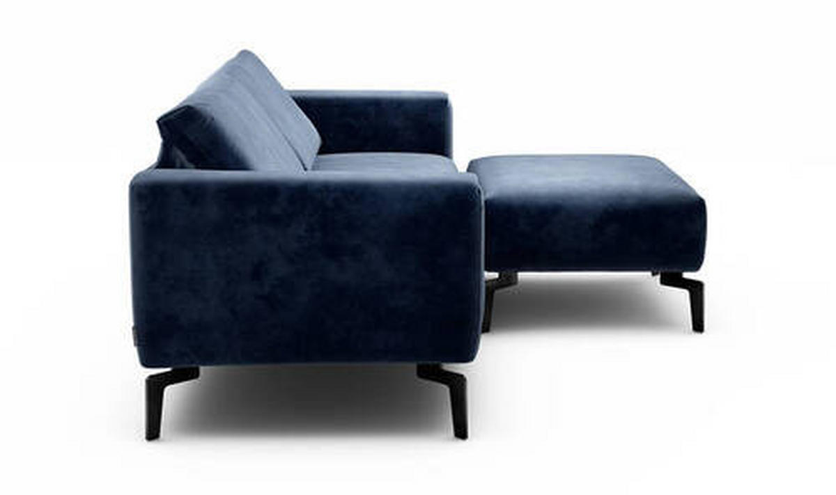 2,5-Sitzer inkl. Hocker in Samt Dunkelblau  - Schwarz/Dunkelblau, Design, Textil/Metall (220/86/86-94cm) - SENSOO