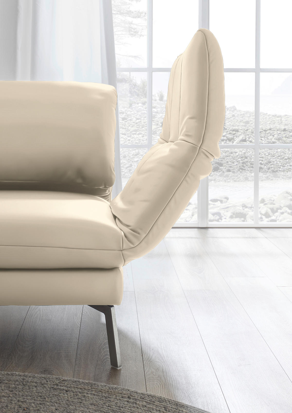 RÉCAMIERE in Echtleder Creme  - Chromfarben/Creme, Design, Leder/Metall (209/85-109/95-16cm) - Dieter Knoll