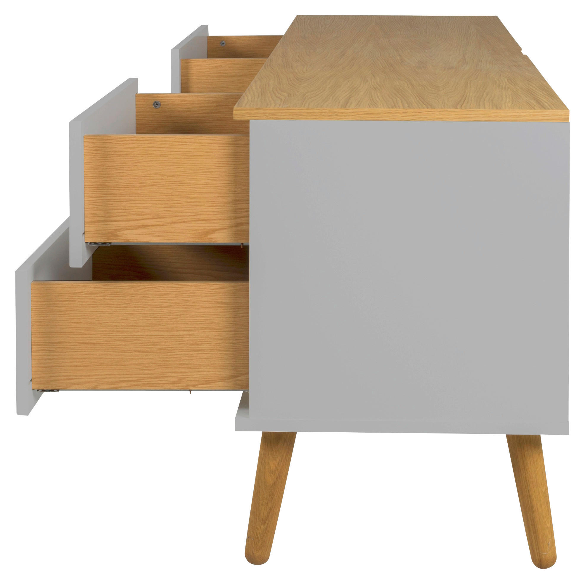 Thumbnail - Tv-Element Dot, Grau, Eiche, Holzwerkstoff, Eiche, massiv, 1 Fächer, 4 Schublade(n) Schubladen, 162x60x43 cm, Kabeldurch...