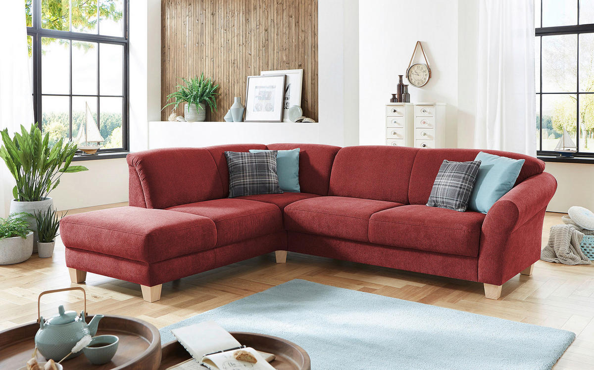 ECKSOFA in Flachgewebe Rot  - Rot/Naturfarben, Konventionell, Holz/Textil (212/257cm) - Sit & More