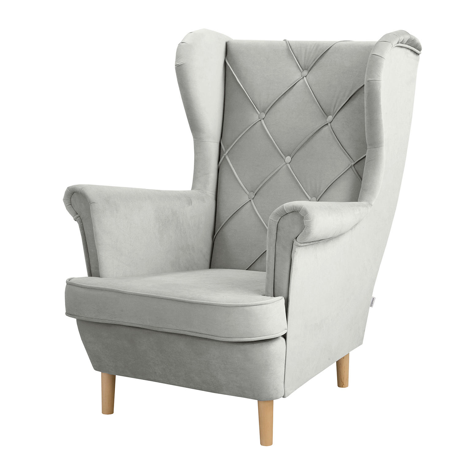 OHRENSESSEL in Samt Grau  - Naturfarben/Grau, Design, Holz/Textil (84/105/90cm) - P & B