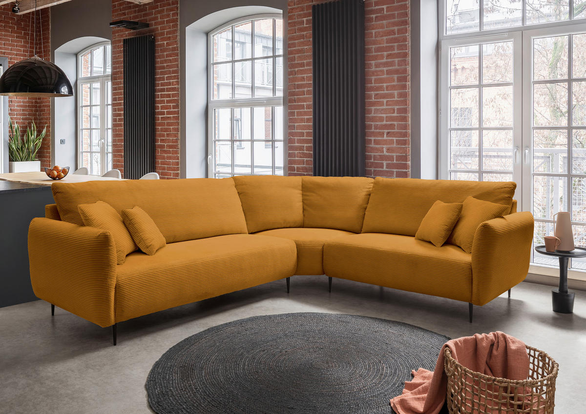 ECKSOFA in Cord Goldfarben  - Goldfarben/Schwarz, Design, Textil/Metall (294/256cm) - Livetastic