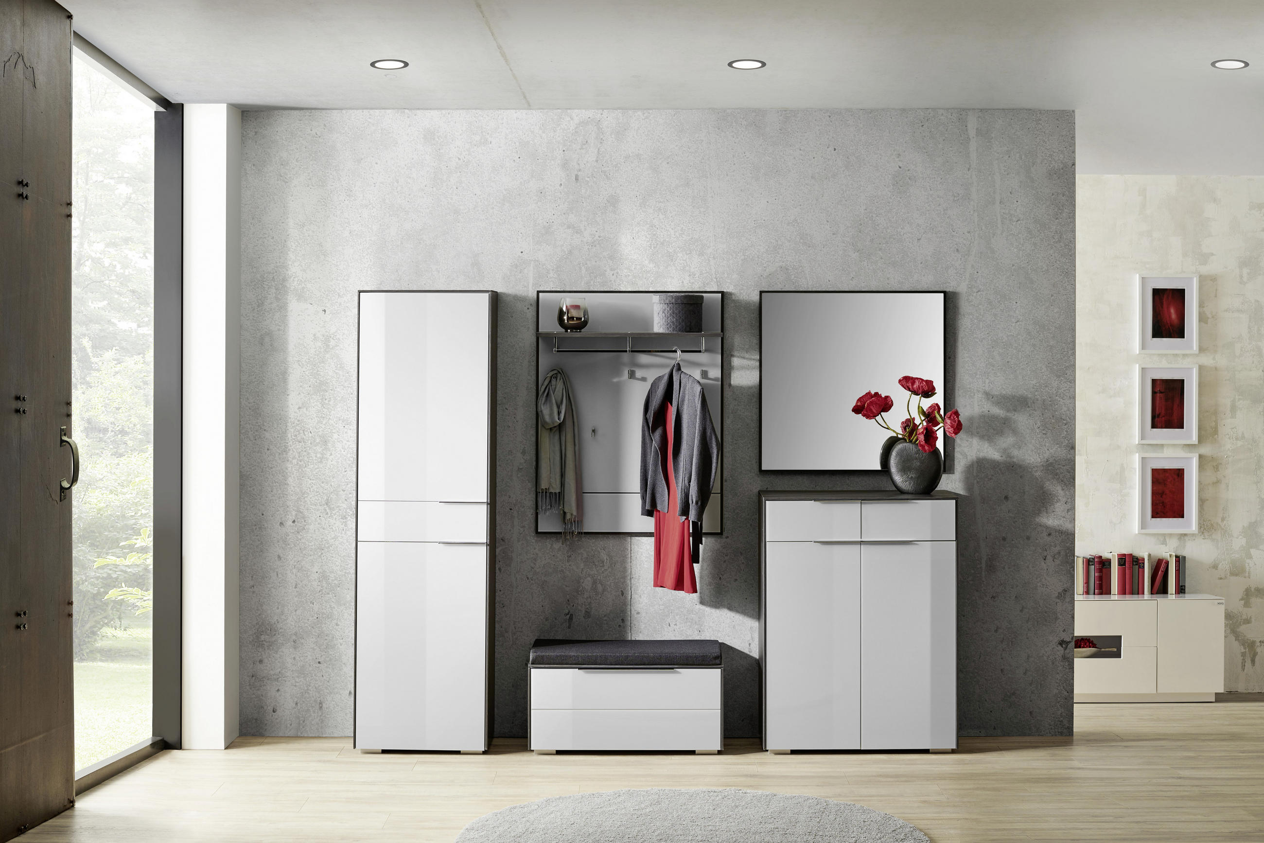 SCHUHSCHRANK Weiß, Eichefarben - Chromfarben/Eichefarben, Design, Glas/Holzwerkstoff (80,8/110,2/37,3cm) - Voleo