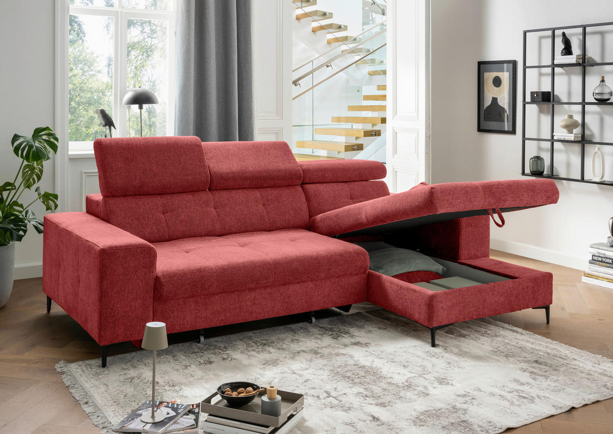 ECKSOFA Chenille Rot  - Rot/Schwarz, Basics, Textil/Metall (270/186cm) - Livetastic