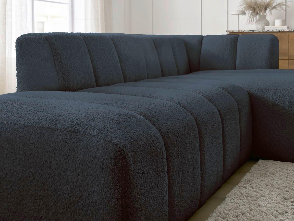 ECKSOFA  ANNECY Dunkelblau Bouclé  - Schwarz/Dunkelblau, MODERN, Kunststoff/Textil (262/170cm)