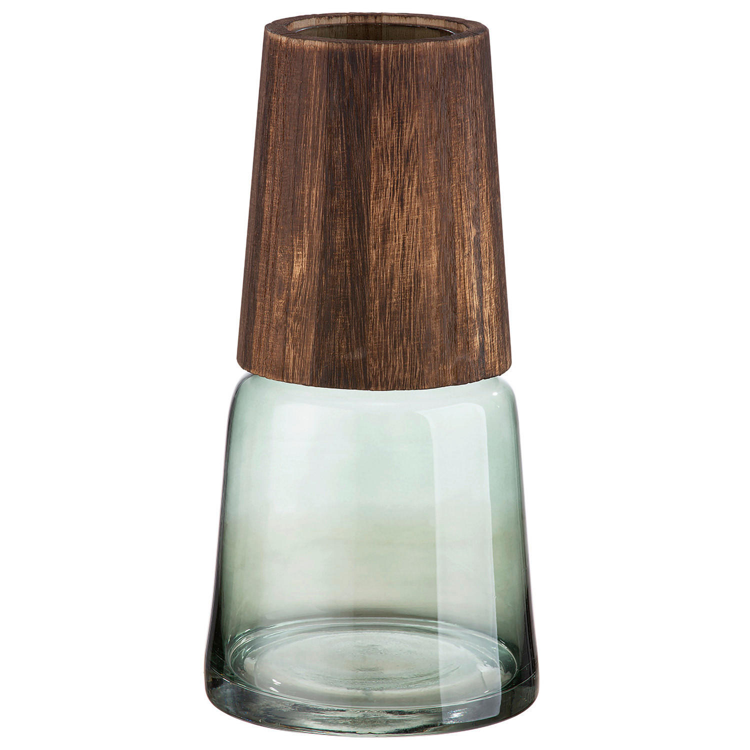 DEKOVASE  - Salbeigrün/Cappuccino, LIFESTYLE, Glas/Holz (14/28,5cm)