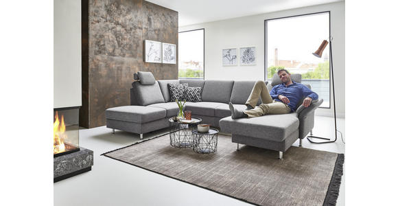 WOHNLANDSCHAFT in Flachgewebe Grau - Chromfarben/Grau, KONVENTIONELL, Textil/Metall (168/305/200cm) - Voleo