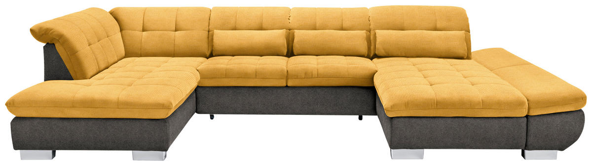 WOHNLANDSCHAFT in Mikrofaser Dunkelgelb, Grau  - Chromfarben/Dunkelgelb, Design, Kunststoff/Textil (211/350/204cm) - Xora
