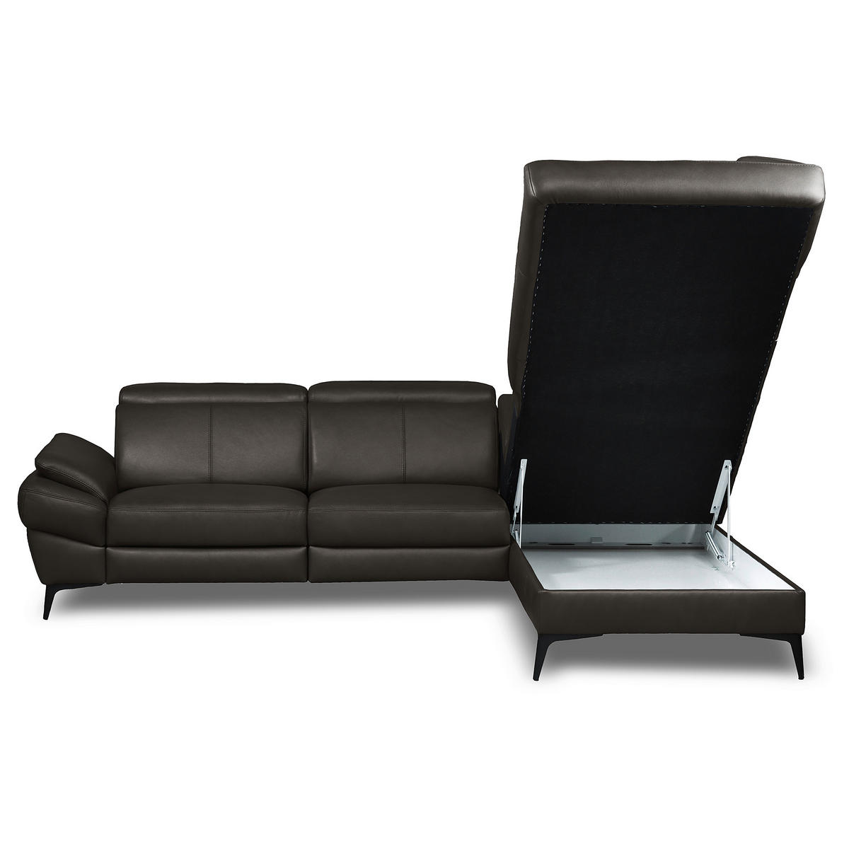ECKSOFA Lederlook Echtleder Dunkelbraun  - Dunkelbraun/Schwarz, Design, Leder/Textil (264/211cm) - Livetastic