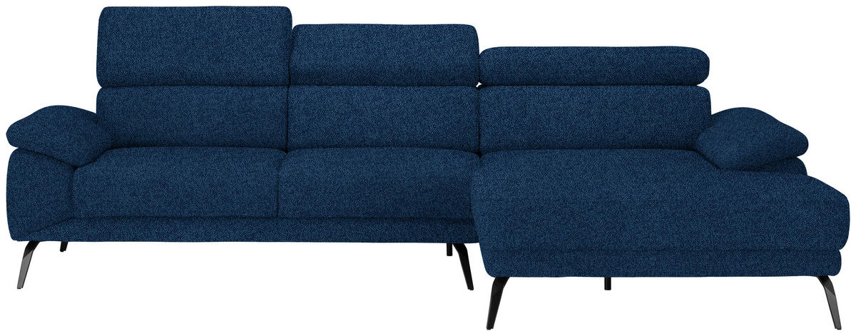 ECKSOFA in Velours Dunkelblau  - Schwarz/Dunkelblau, Design, Textil/Metall (295/187cm) - Novel